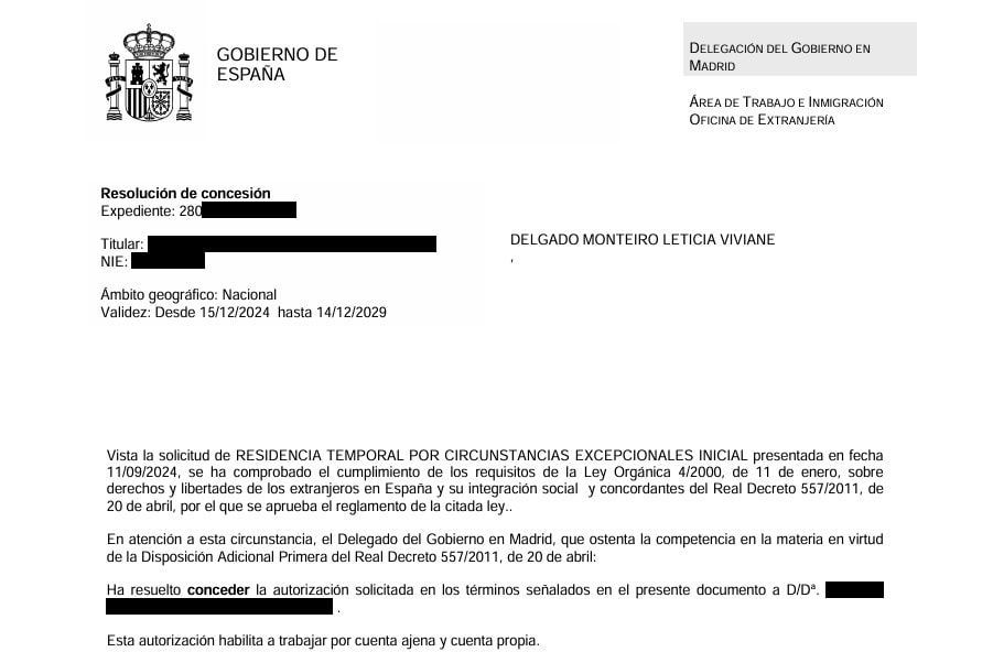 Resolución Favorable de Arraigo familiar