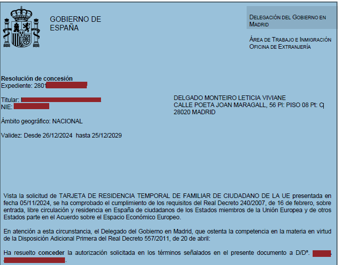 Tarjeta residencia familiar comunitario